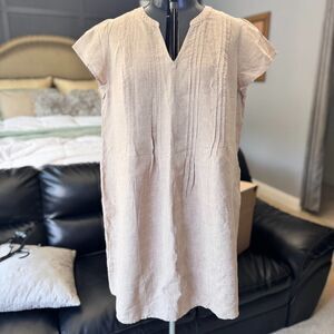 J.Jill Love Linen Dress XL Petite Beige Natural Shift Tunic Short V-Neck Pockets